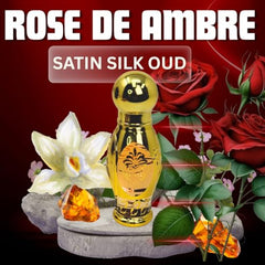 AL MAHAS Rose de ambre vanilla violet note closeup suggests creamy floral softness