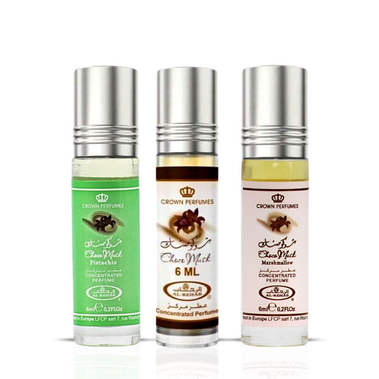 Al-Rehab Choco Musk bottle close-up, long-lasting gourmand fragrance for daily wear.