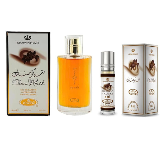 Al-Rehab Choco Musk EDP bottle with golden cap for luxurious daily wear.