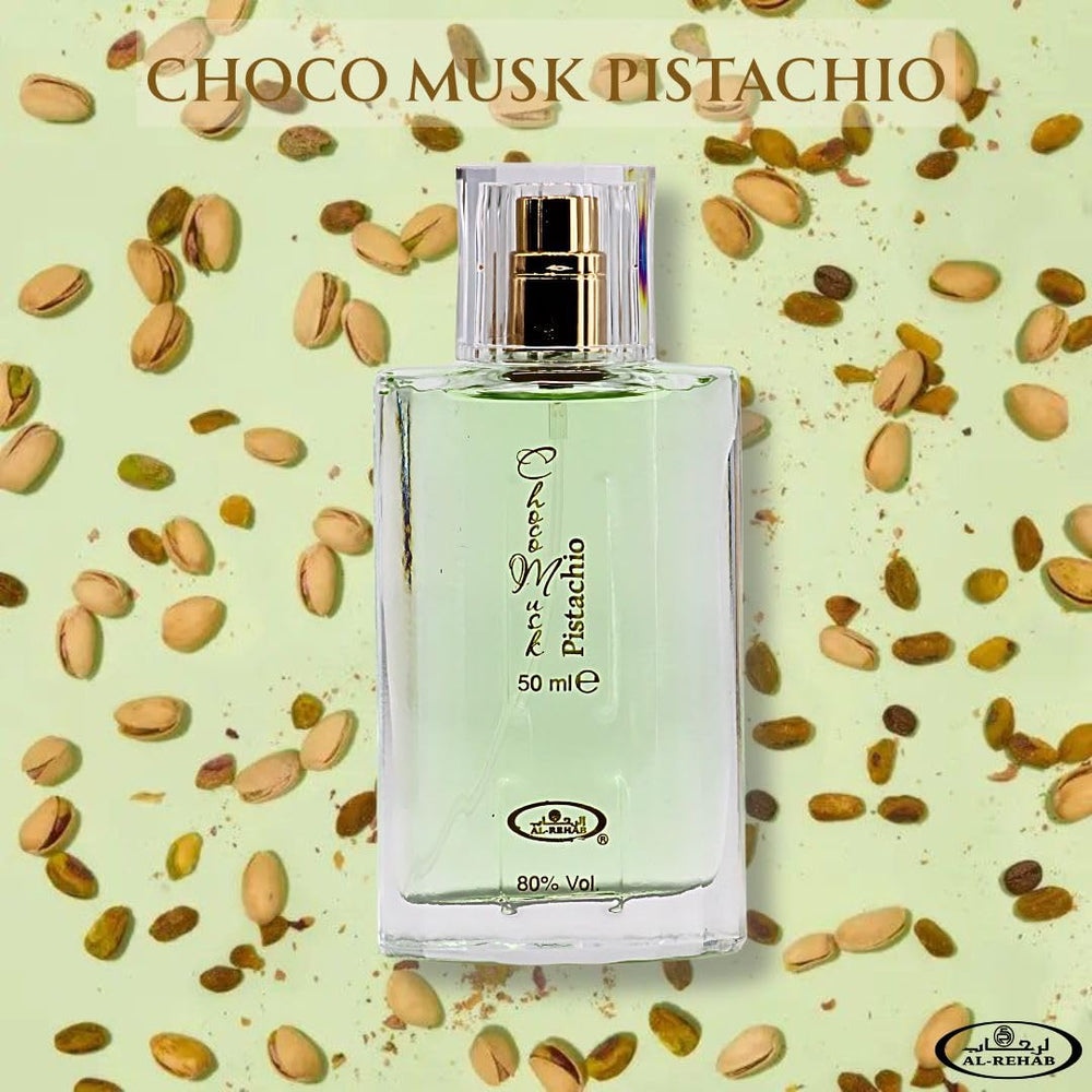 Al-Rehab Choco Musk Pistachio pour blending cacao with vanilla-amber warmth.