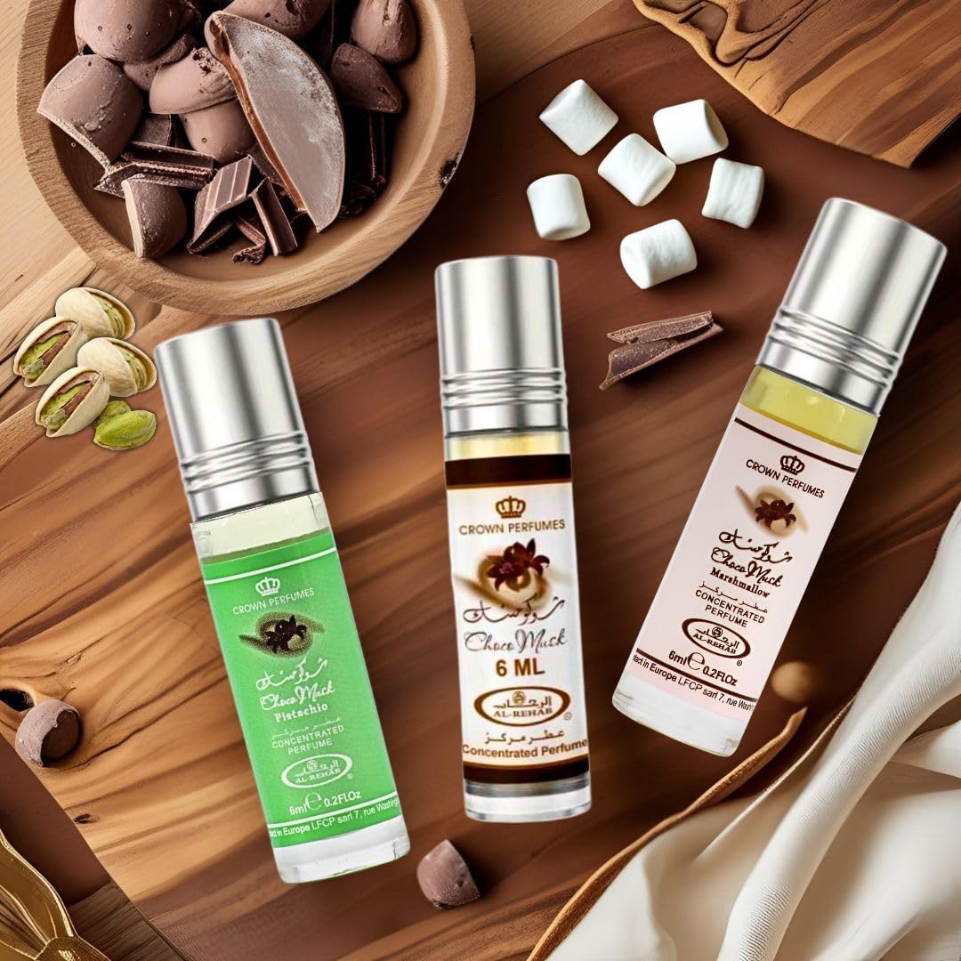 Al-Rehab Choco Musk roll-on applicator in use, smooth application and lasting scent.