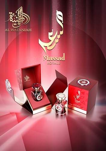 Al Wataniah Massad Royale bottle closeup, refined blend with Musk and Vanilla notes for evening wear.
