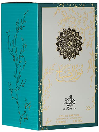 Al Wataniah Noor Al Sabah bottle close-up highlights premium fragrance notes for evening events.