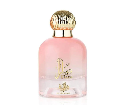 Al Wataniah Tiara Pink bottle detail highlighting a long-lasting daily scent.