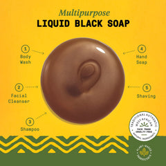 Alaffia African Black Soap eucalyptus-tea-tree label highlights refreshing scent.