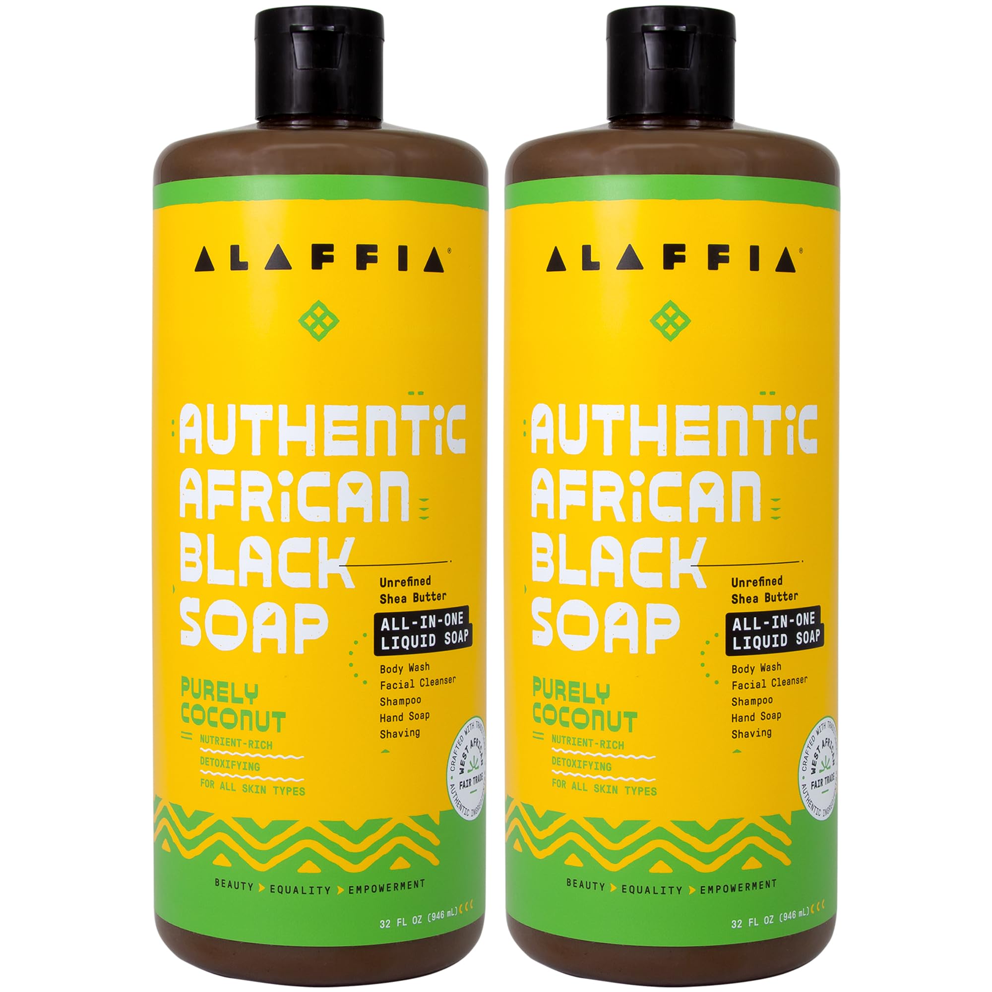 Alaffia Authentic African Black Soap coconut bottle pour for gentle daily cleanse