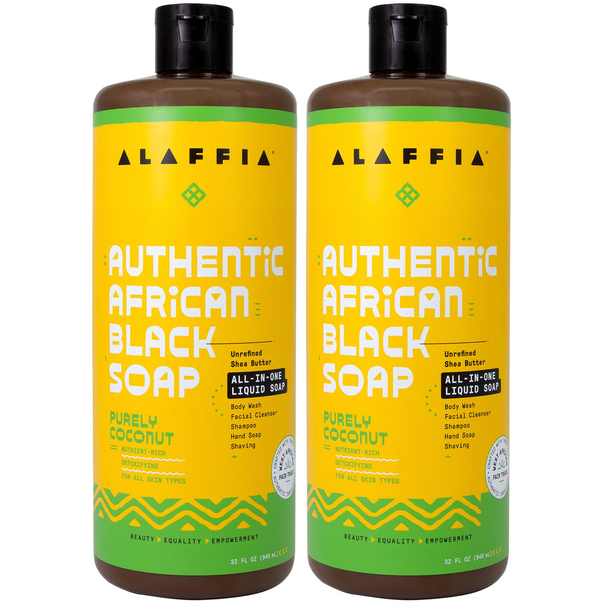 Alaffia Authentic African Black Soap coconut bottle pour for gentle daily cleanse