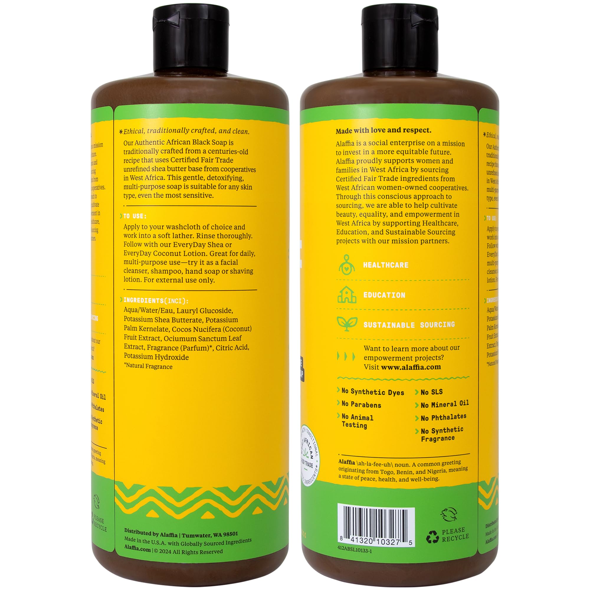 Alaffia Authentic African Black Soap coconut rich-lather for face, body, and hair care
