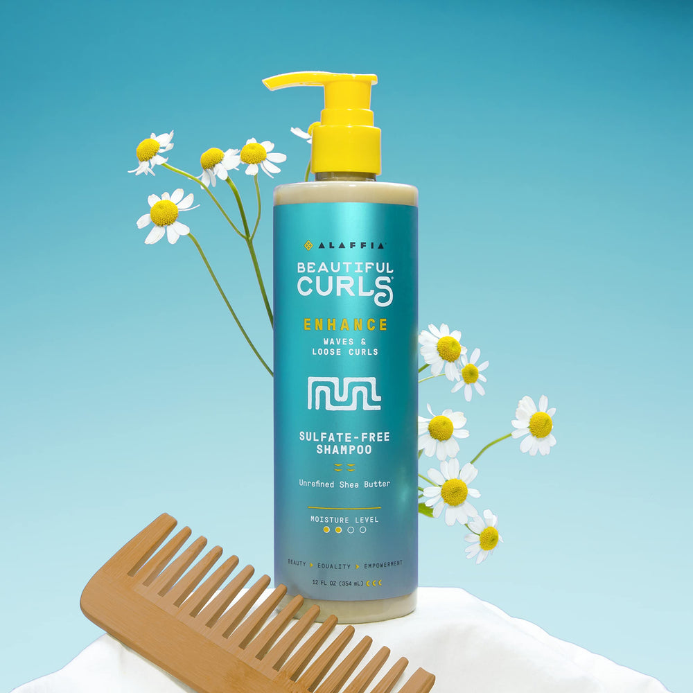 Alaffia Beautiful Curls bottle with pump for easy, mess-free application.
