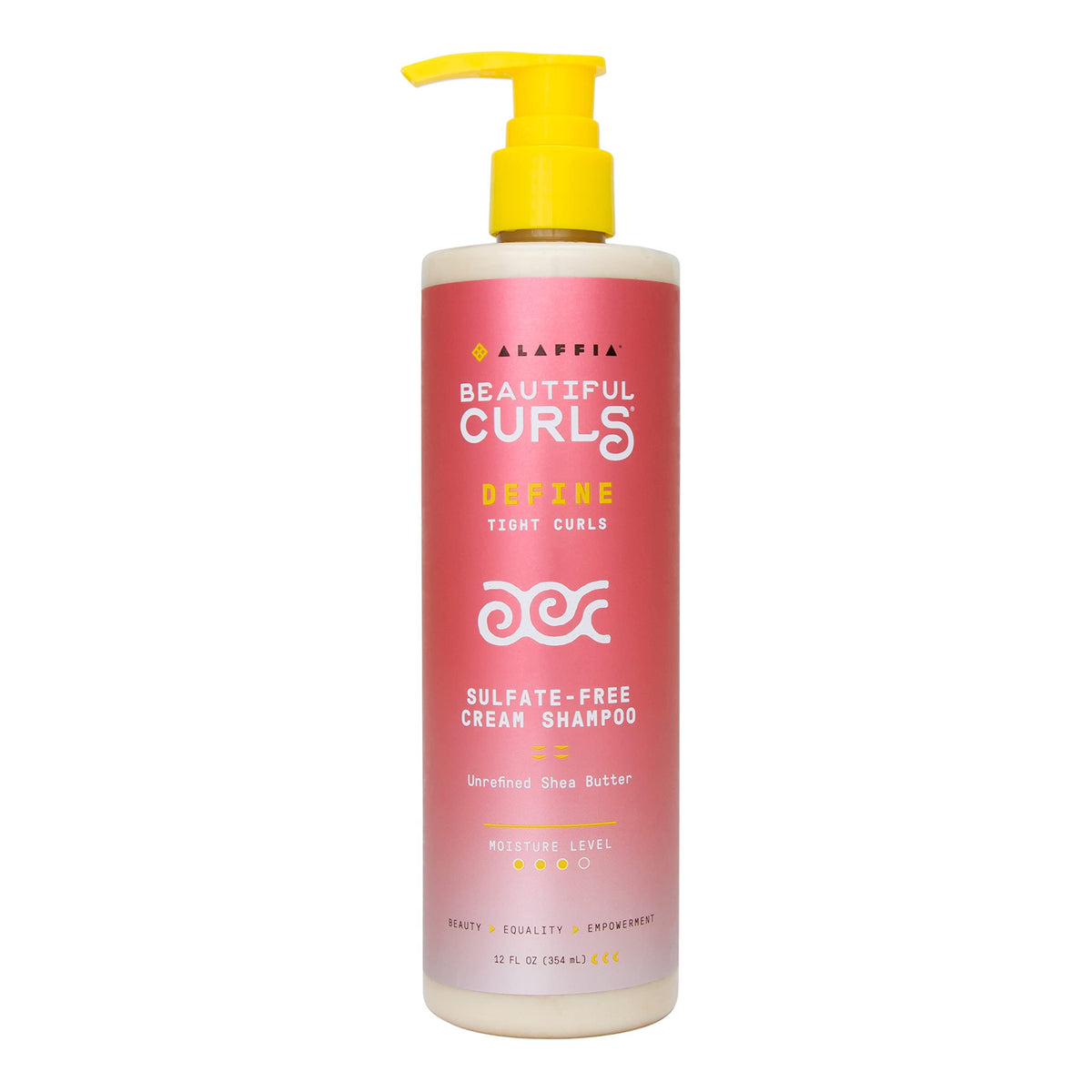 Alaffia Beautiful Curls Shampoo bottle front showing product for defined curls