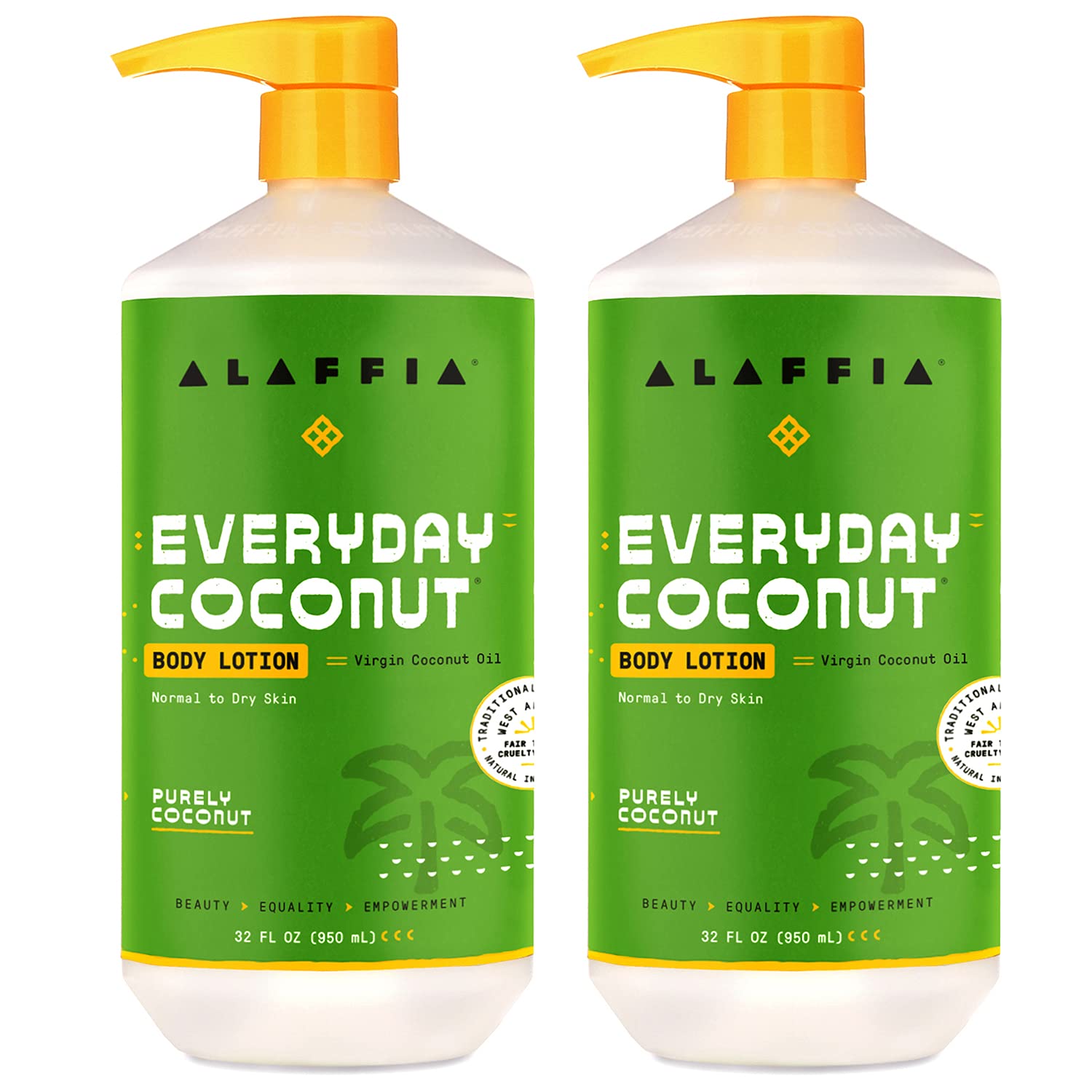 Alaffia Everyday Coconut Body Lotion bottle front for daily hydration.