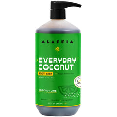 Alaffia EveryDay Coconut Body Wash bottle front with coconut lime scent for gentle cleansing.