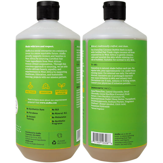 Alaffia Everyday Coconut Bubble Bath bubbles image, two-pack ideal for family bath time and skin nourishment.