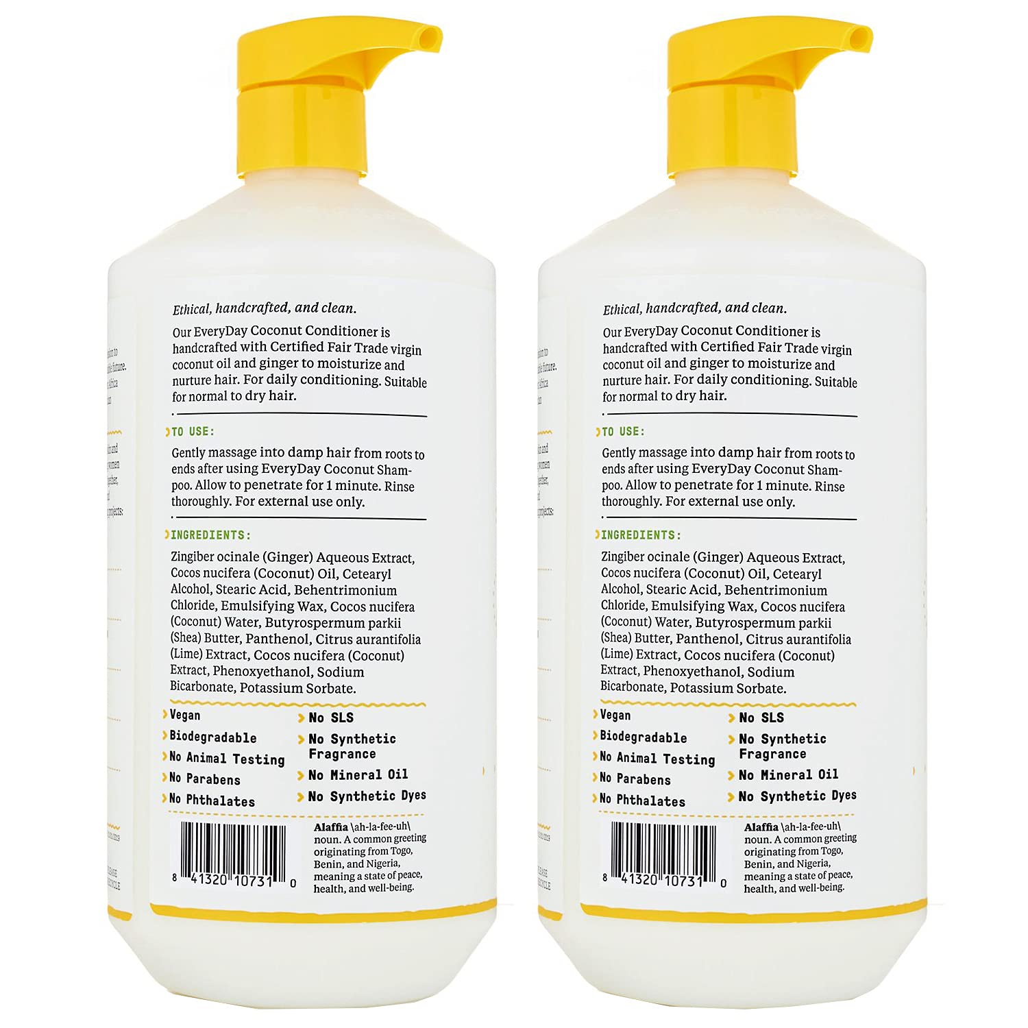 Alaffia EveryDay Coconut Conditioner Coconut Lime back label highlights fair trade roots.