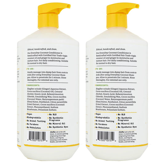 Alaffia EveryDay Coconut Conditioner Coconut Lime back label highlights fair trade roots.