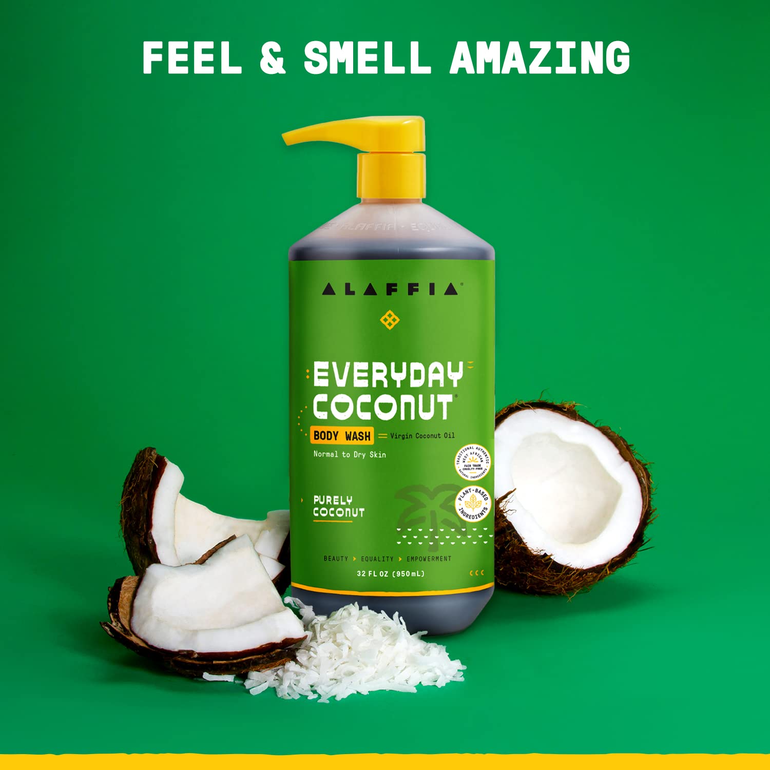Alaffia Everyday Coconut Shampoo being applied in shower scene