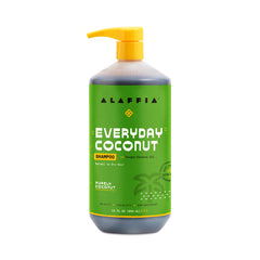 Alaffia EveryDay Coconut Shampoo bottle pour highlights gentle cleansing and hydration.