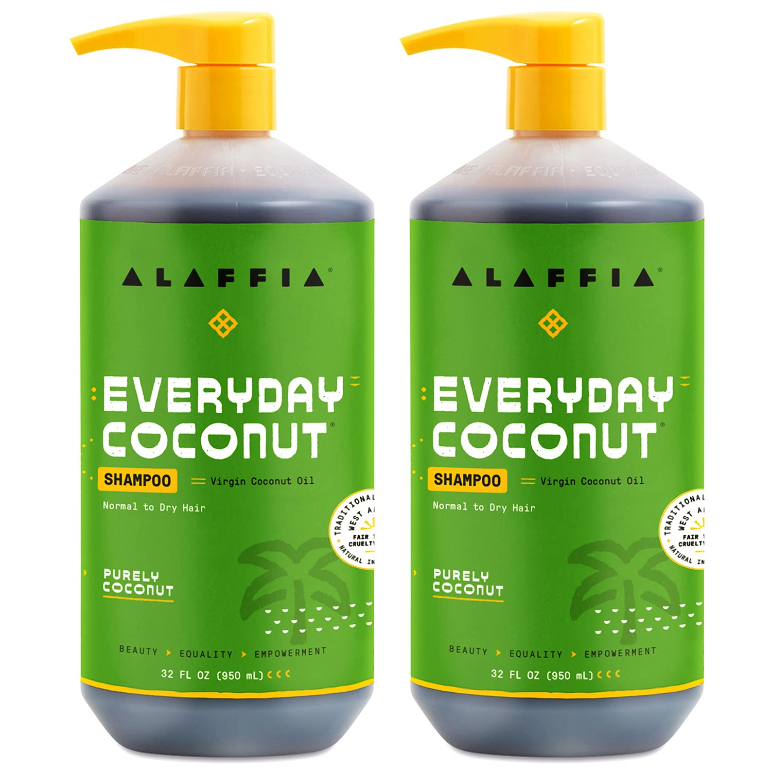 Alaffia EveryDay Coconut Shampoo bottle showing a hydrating formula for dry hair
