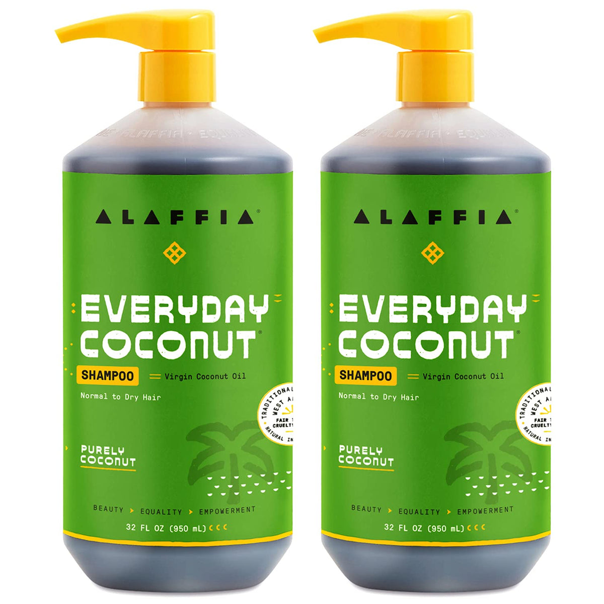 Alaffia EveryDay Coconut Shampoo bottle showing a hydrating formula for dry hair