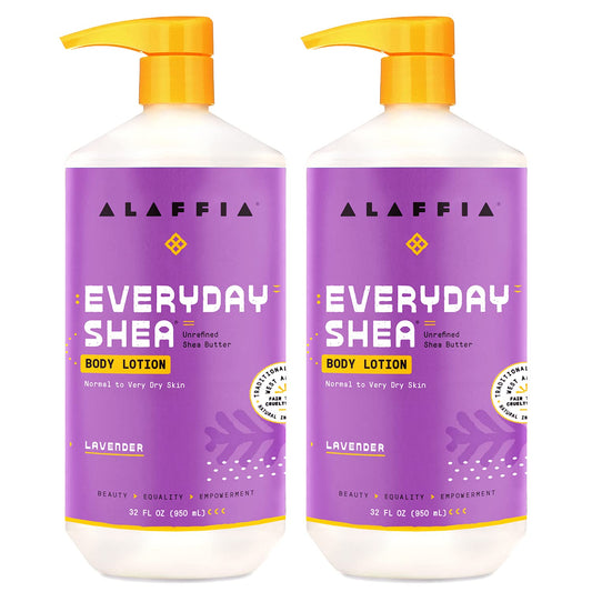 Alaffia Everyday Shea Body Lotion bottle delivering deep hydration for dry skin.