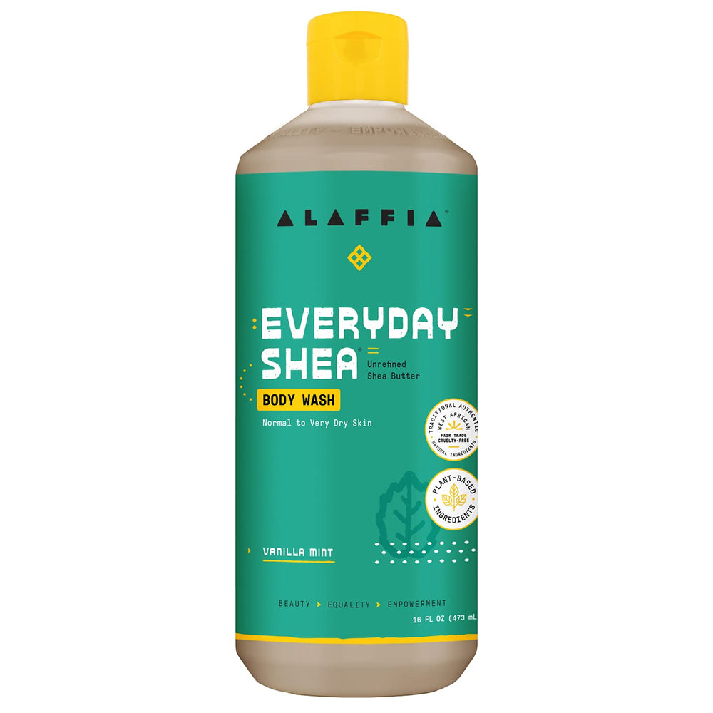 Alaffia EveryDay Shea Body Wash bottle, ideal for daily cleansing and gentle hydration.