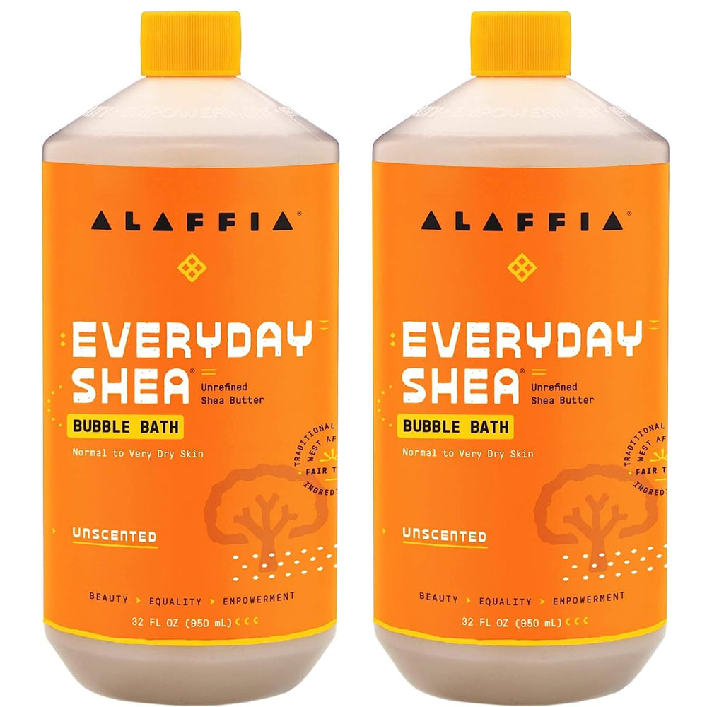 Alaffia Everyday Shea Bubble Bath packaging with a clean label and fair-trade credentials.