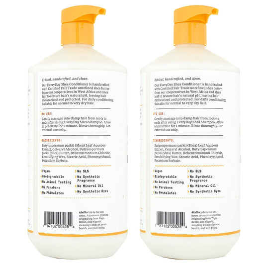 Alaffia EveryDay Shea Conditioner label closeup highlighting fair-trade ingredients.