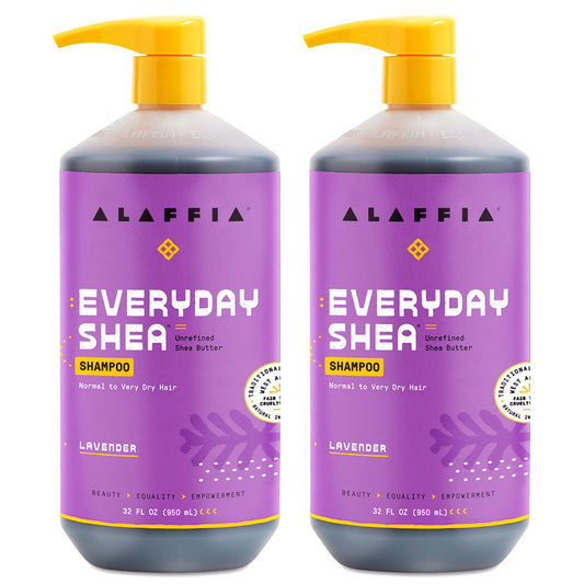 Alaffia EveryDay Shea Lavender Shampoo bottle showing gentle, sulfate-free cleansing.