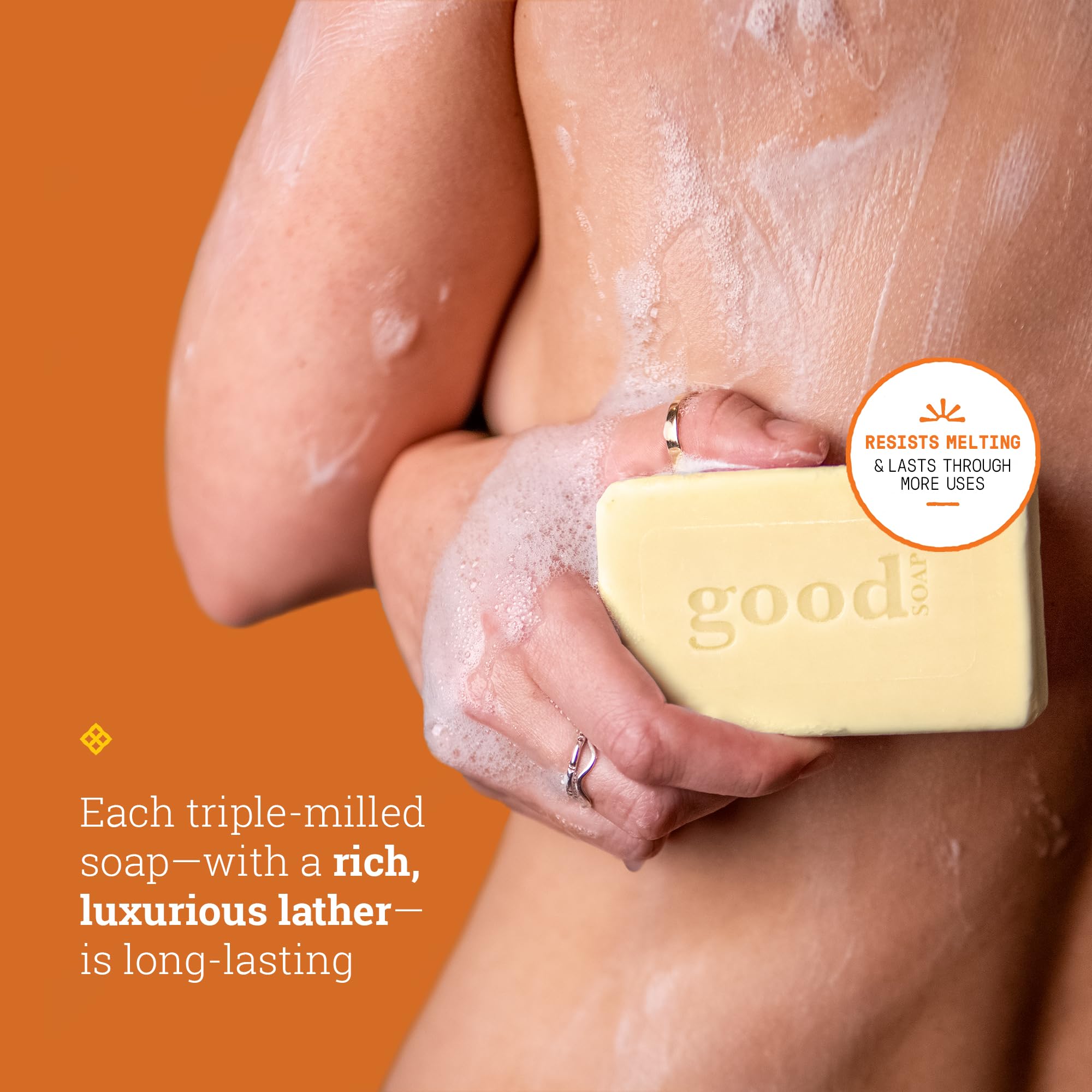 Alaffia Good Soap Coconut bar detail featuring natural ingredients and gentle formula.