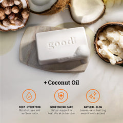 Alaffia Good Soap Coconut lather demonstration on skin for a rich cleanse.