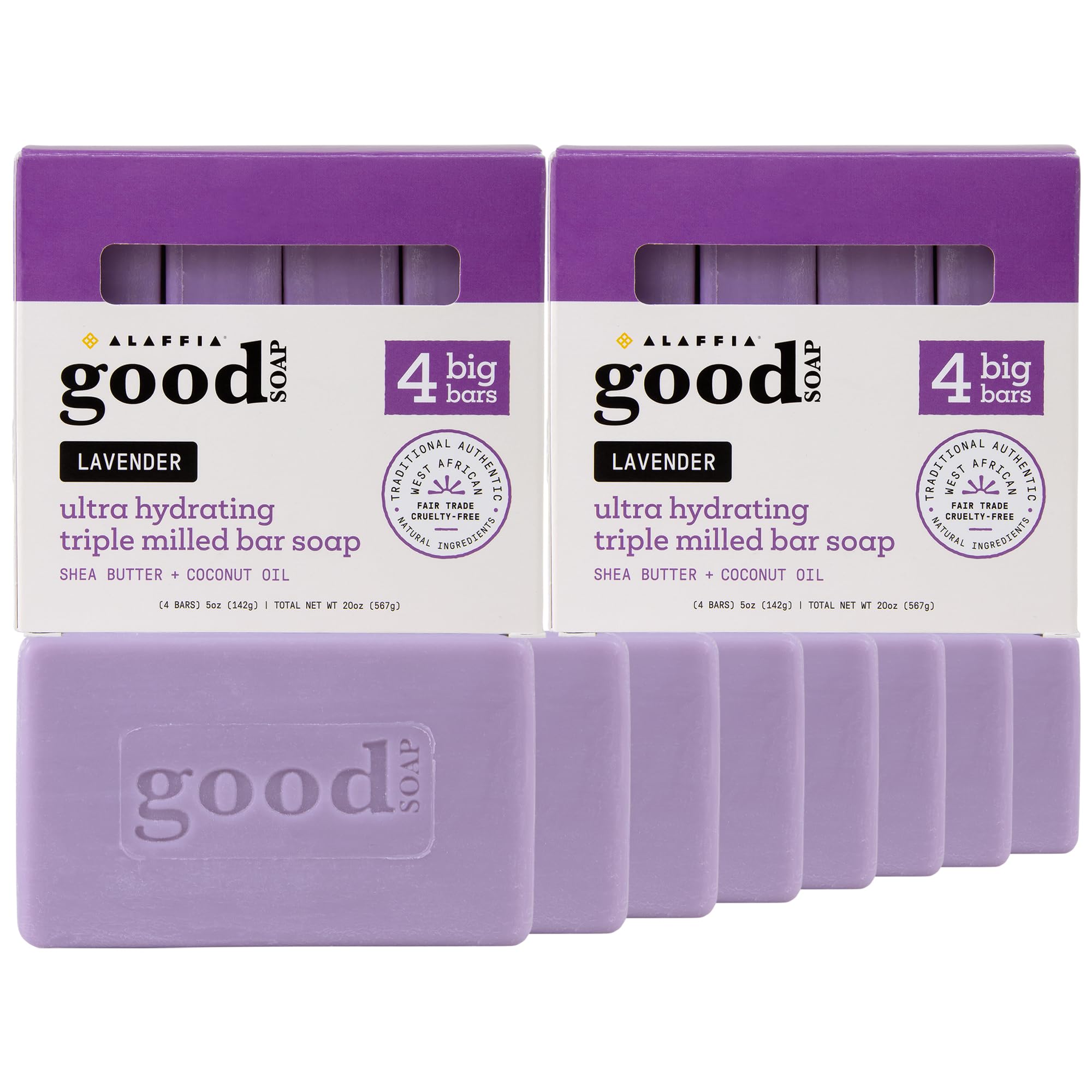 Alaffia Good Soap Lavender bar with rich lather for a gentle cleanse