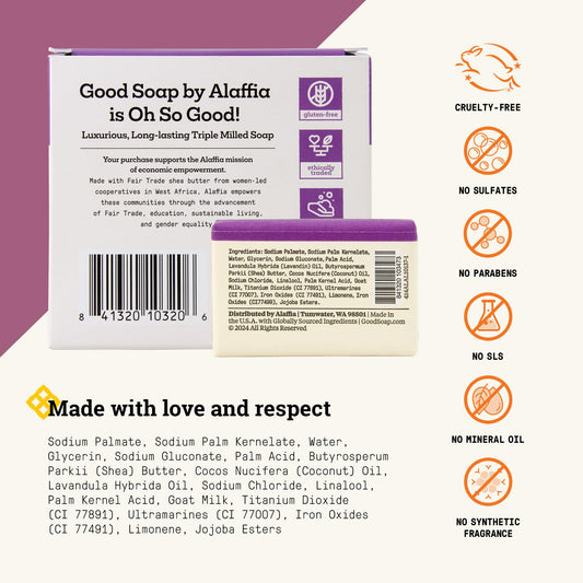 Alaffia Good Soap Lavender closeup shows creamy shea butter for moisture