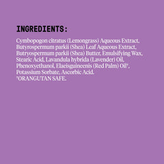 Alaffia lotion with lemongrass and lavender aroma for calming moments.