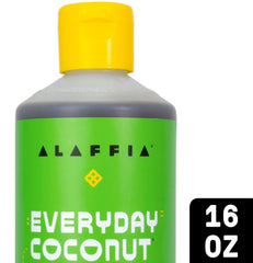 Alaffia Virgin Coconut Oil imagery emphasizes moisture-rich formula.