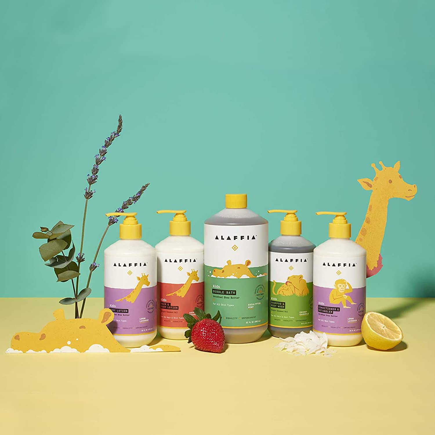 Alaffia packaging highlights sustainable mission and women-led cooperatives.