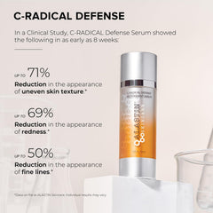 Ingredients overview of ALASTIN C-RADICAL Defense Serum with 14 vital agents.