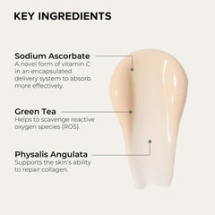 Texture swatch of ALASTIN C-RADICAL Defense Serum on skin for quick absorption.