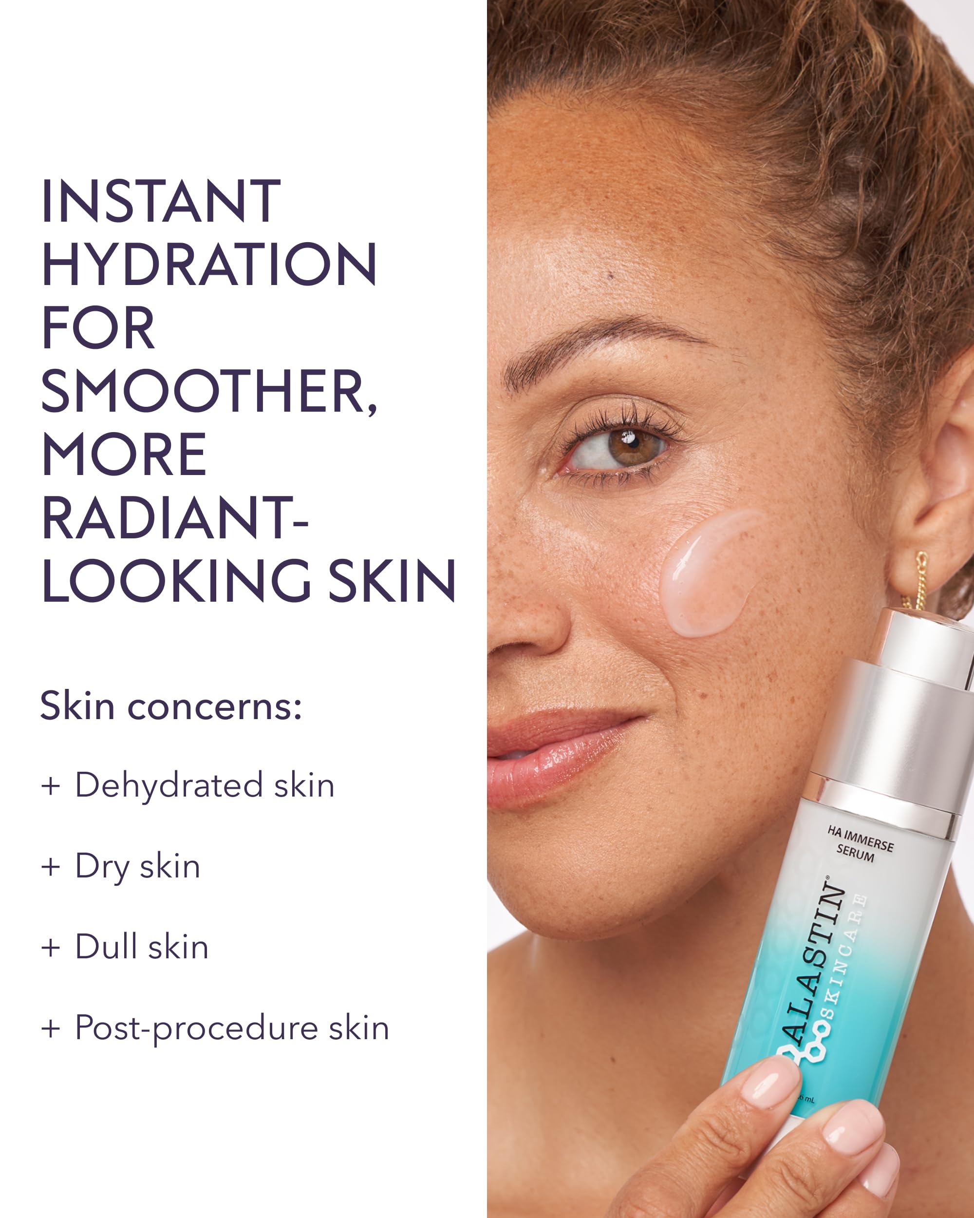 Close-up of applying ALASTIN HA IMMERSE Serum for smoother skin