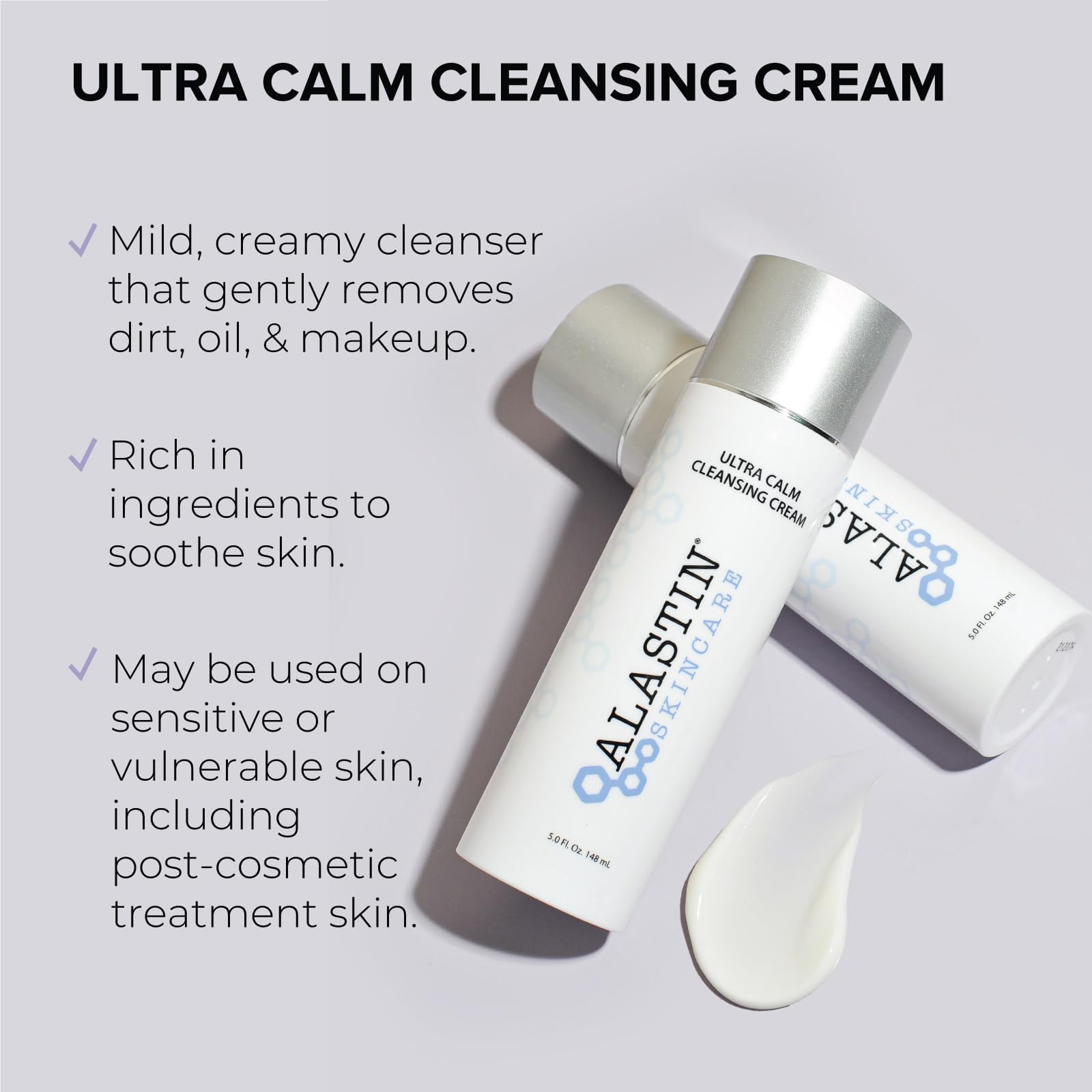 ALASTIN Ultra Calm Cleansing Cream in use; gentle daily cleanse.