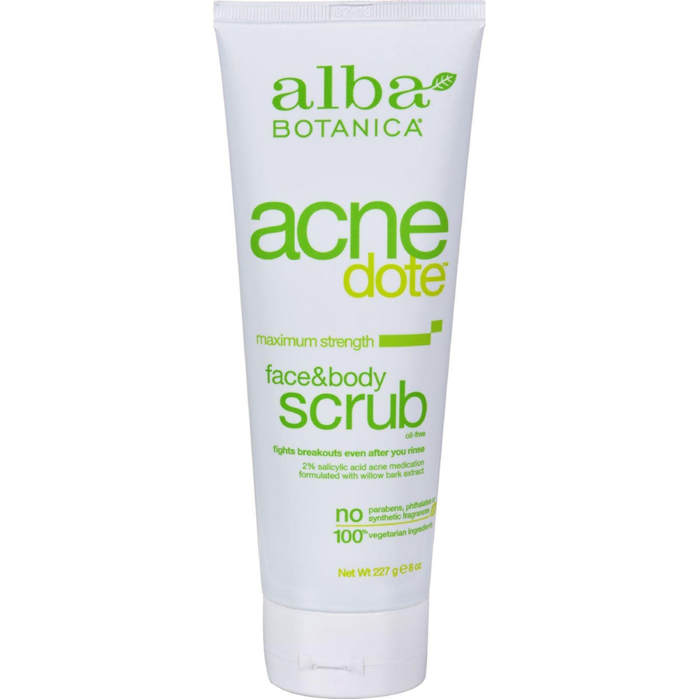 Alba Botanica Acnedote Face and Body Scrub for gentle exfoliation and refreshed skin.