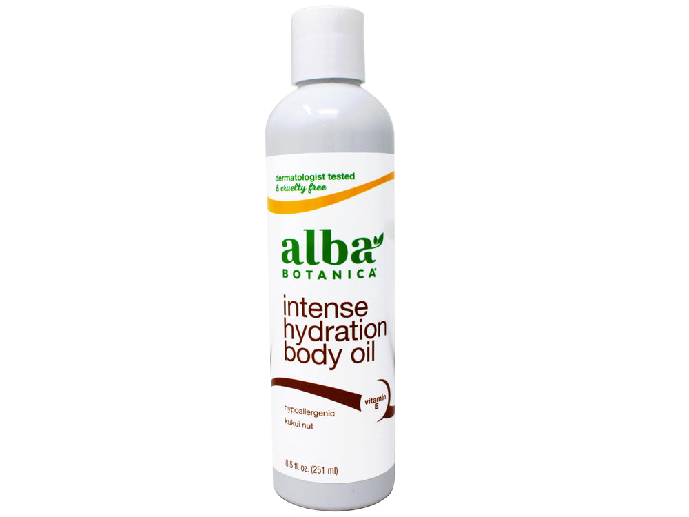 Alba Botanica kukui nut oil application on elbows and hands.