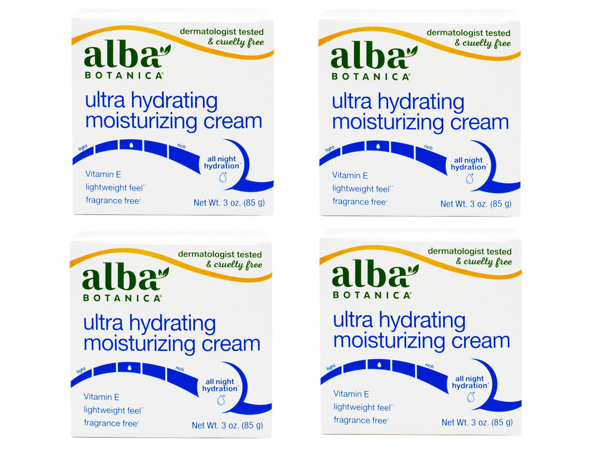 Alba Botanica Moisture Cream Jasmine Vitamin E bottle on vanity for daily moisturization
