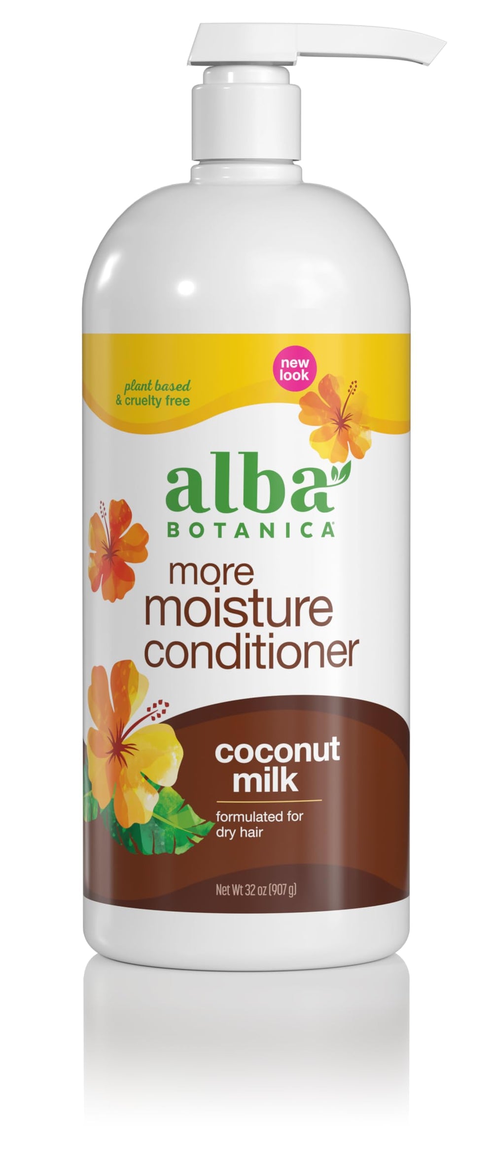 Alba Botanica More Moisture Coconut Milk Conditioner bottle highlighting hydration