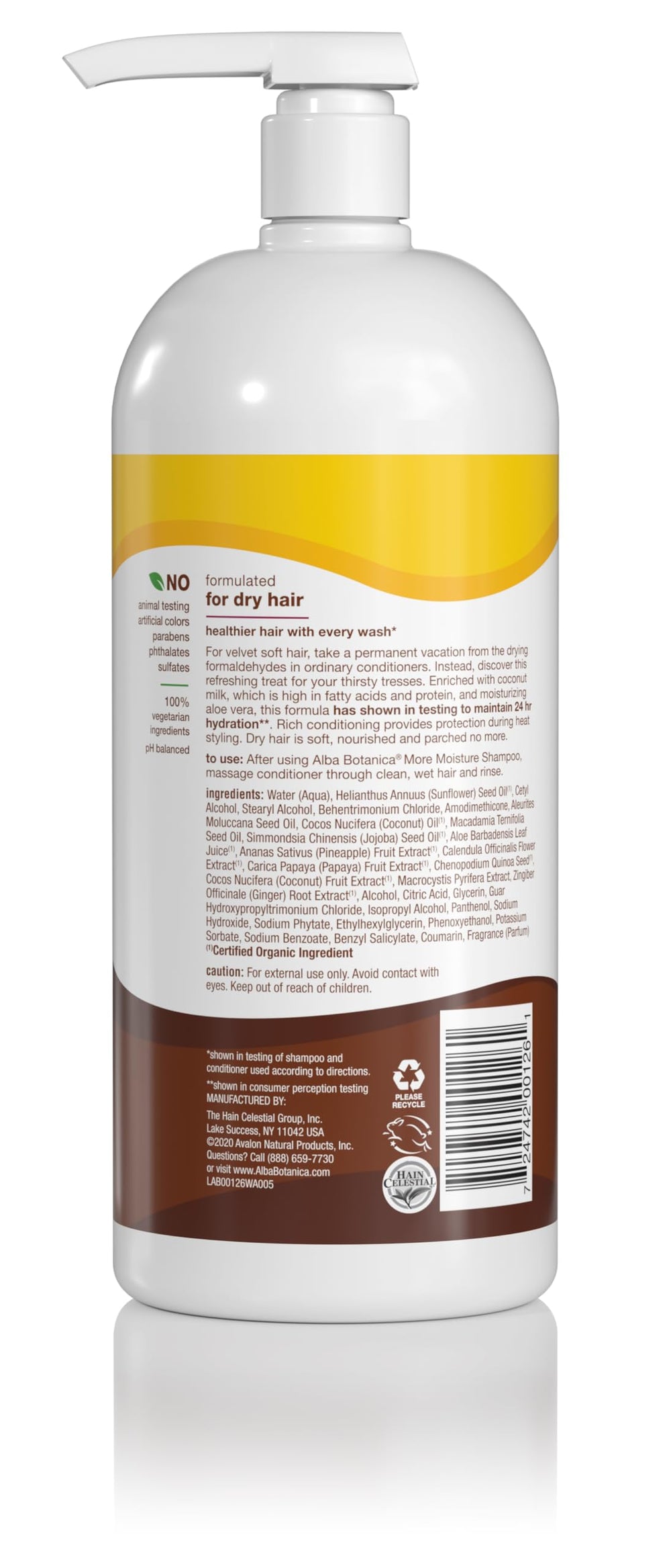 Alba Botanica More Moisture Conditioner ingredients label with gentle formula