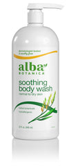 Alba Botanica Soothing Body Wash bottle front with hydrating formula for dry skin.
