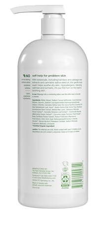 Alba Botanica Soothing Body Wash bottle label highlighting plant-based, hypoallergenic formula.