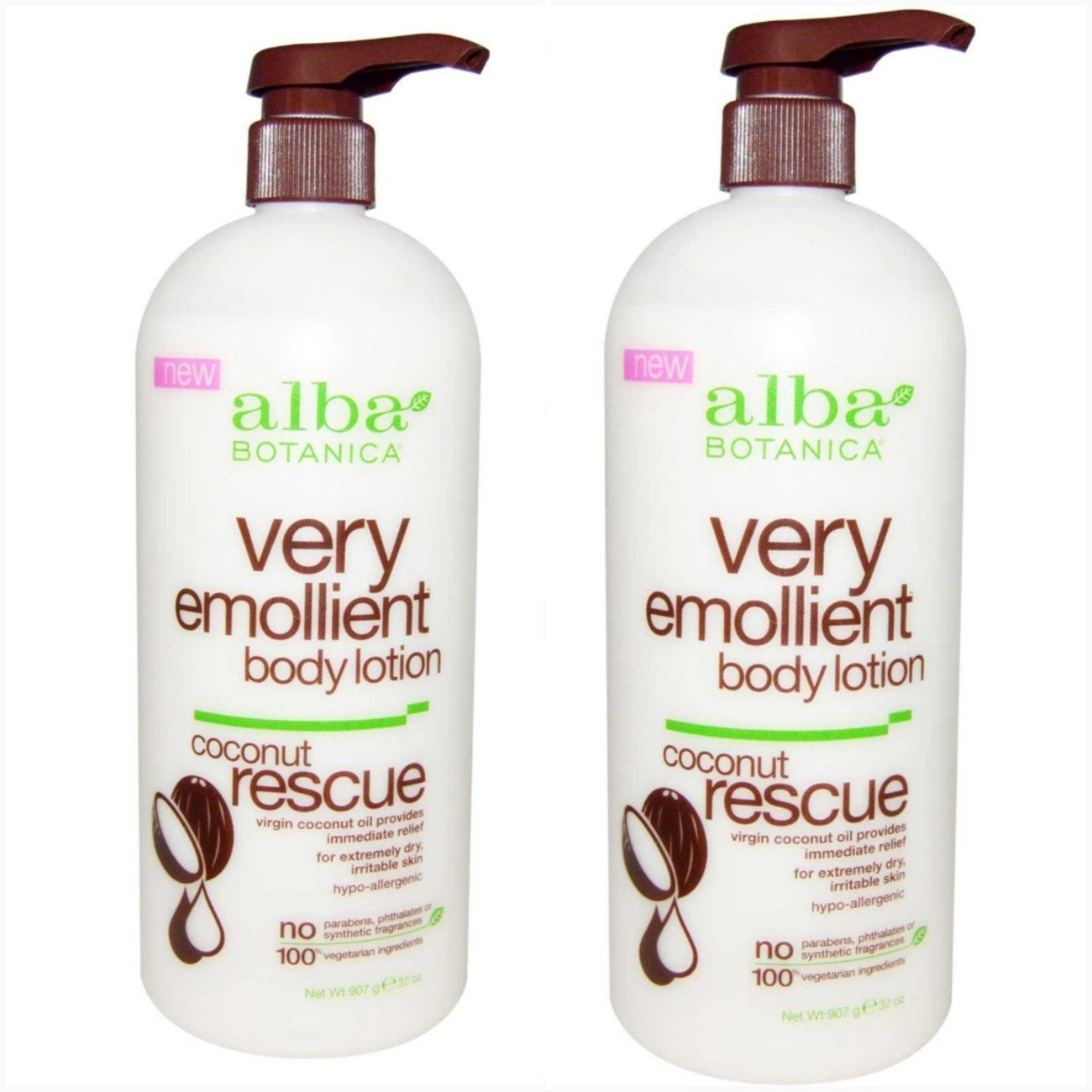 Alba Botanica Coconut Rescue lotion bottle provides rich moisture for dry skin care.