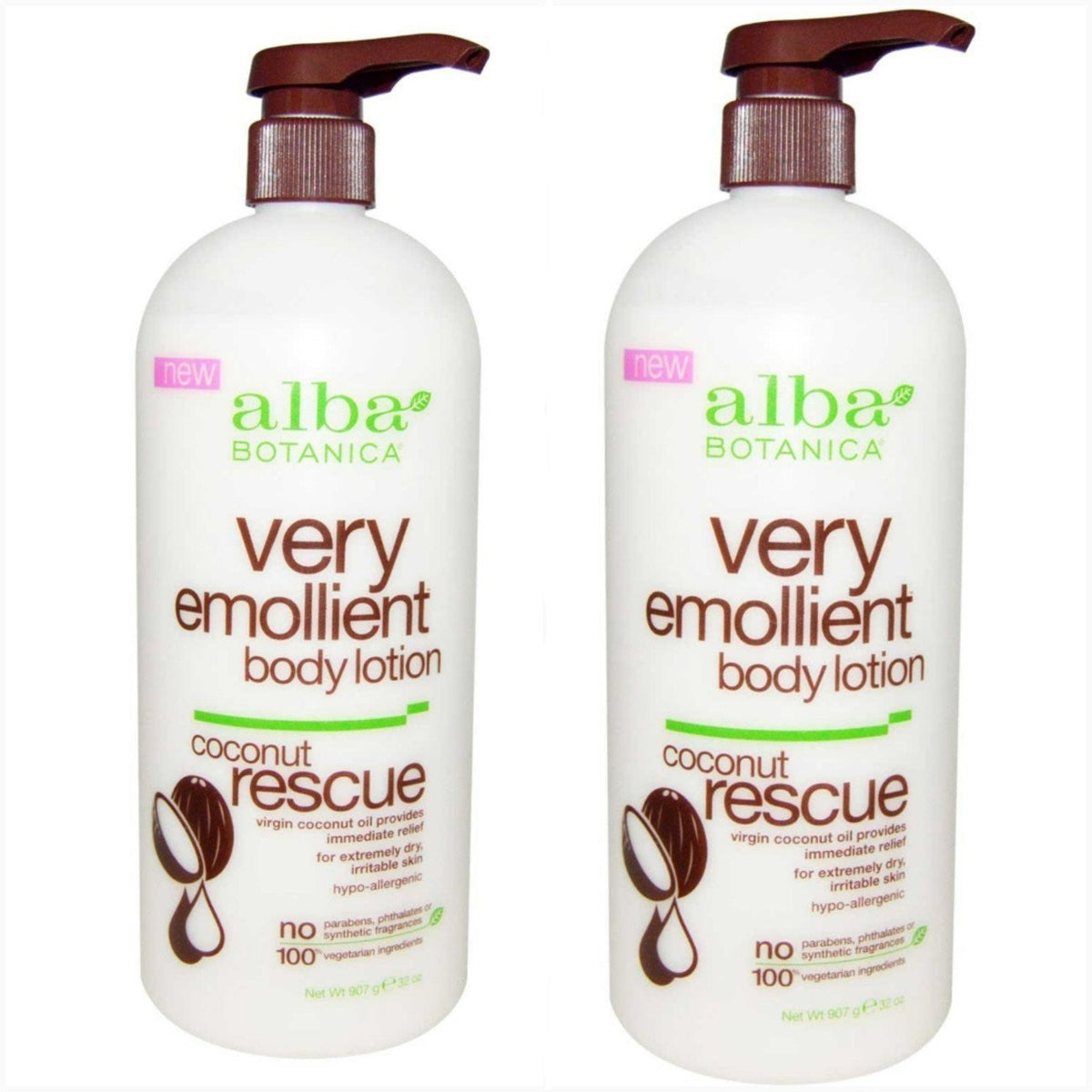 Alba Botanica Coconut Rescue lotion bottle provides rich moisture for dry skin care.
