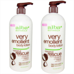 Alba Botanica Coconut Rescue lotion bottle provides rich moisture for dry skin care.
