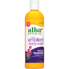 Alba Botanica Very Emollient French Lavender bottle front for dry skin cleansing